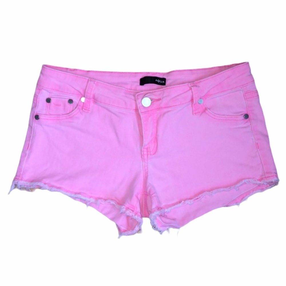 AQUA Bloomingdales hot pink distressed shorts 25